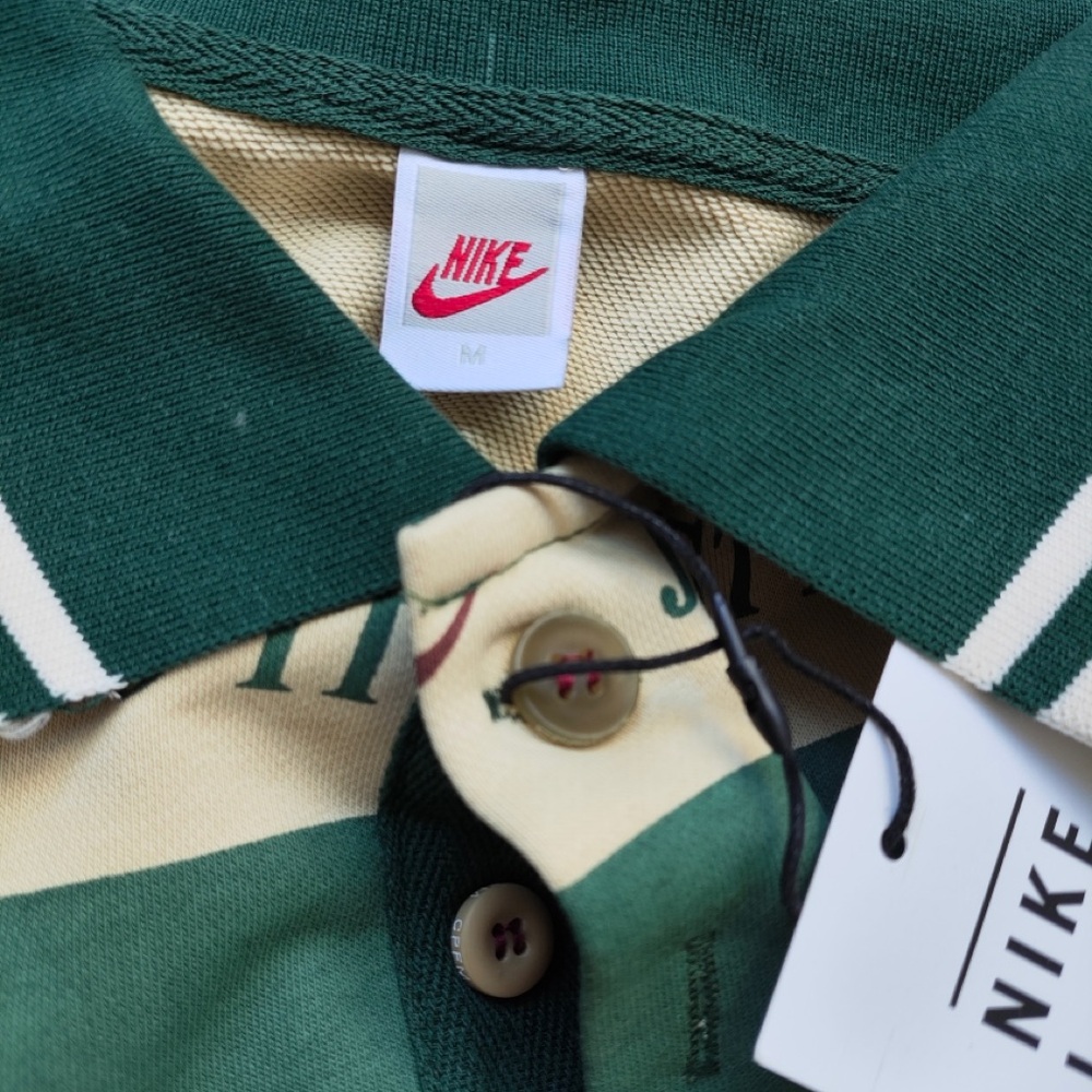Nike Green and Cream Striped Long-Sleeve Polo with Bold Logo - Picture 3 of 7